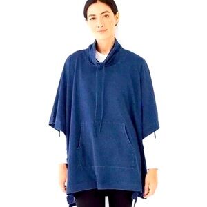 Pure Jill Poncho Cowl Neck Oversized Travel Work Wear Cozy Boho Lagen XS/S Blue